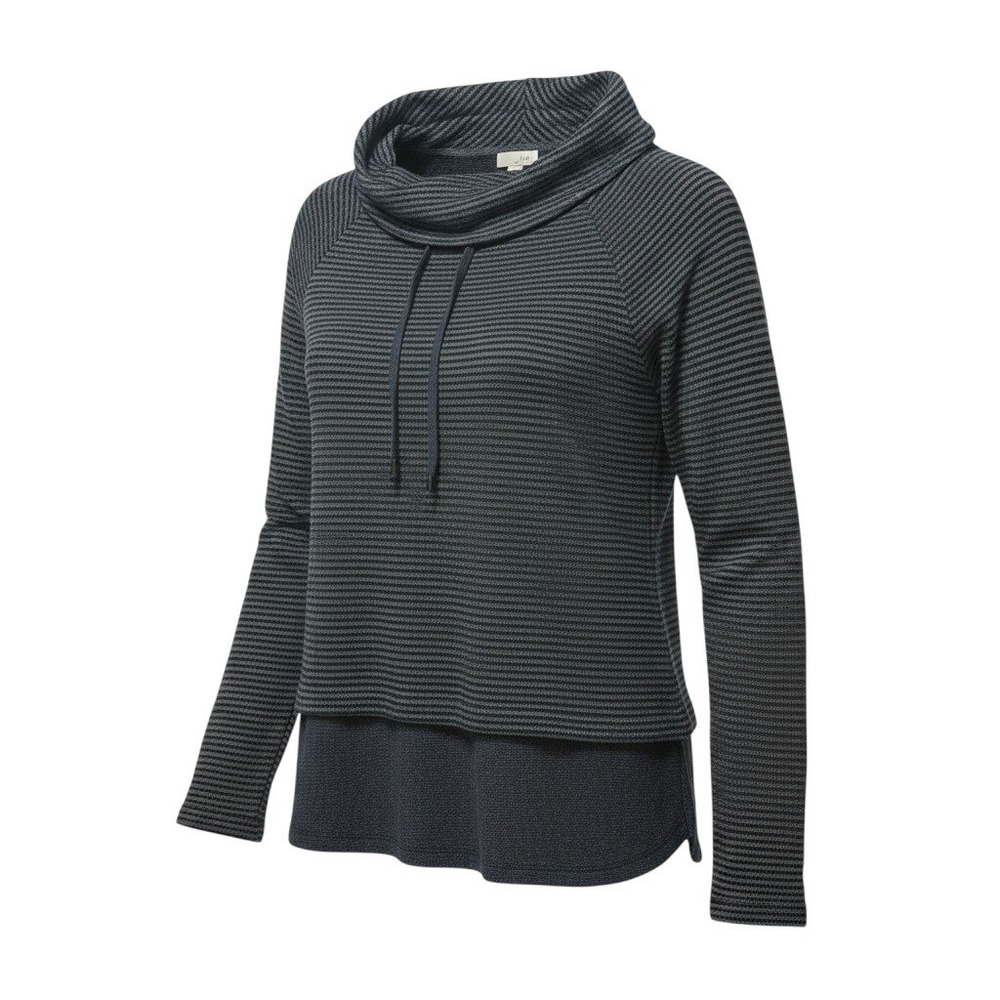 J. Jill Pullover S Petite Charcoal Grey Striped Cowl Neck Layered Hem Top‎